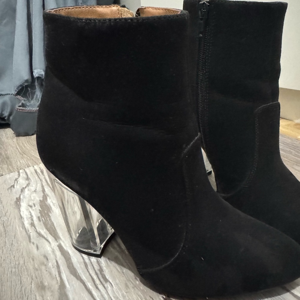 Black Ankle Boots with Clear Heel